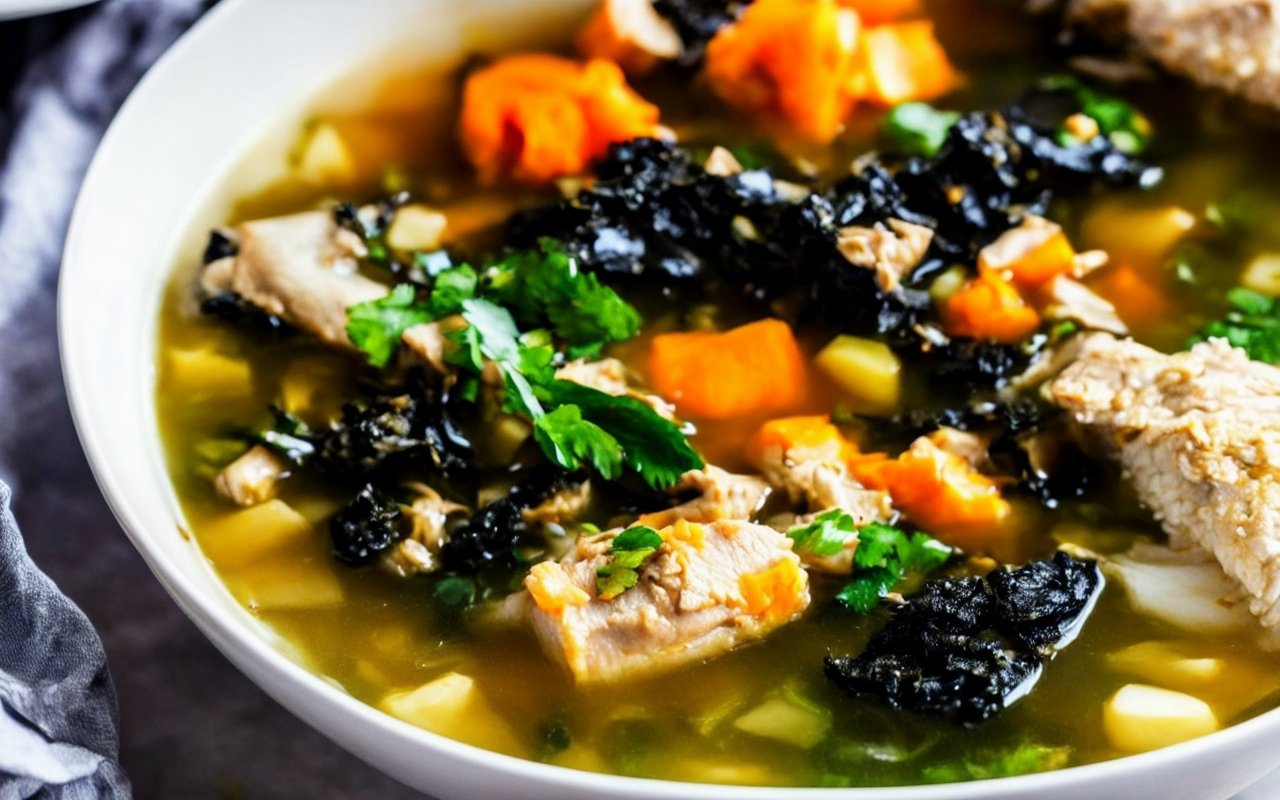Фьюжн-версия куриного и рыбного супа по-азиатски с добавлением экзотических специй и водорослей