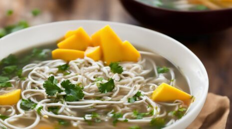 Фьюжн-рецепт азиатского супа на кокосовом молоке с лапшой соба и манго