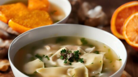 Апельсиновый суп с миндальными равиоли