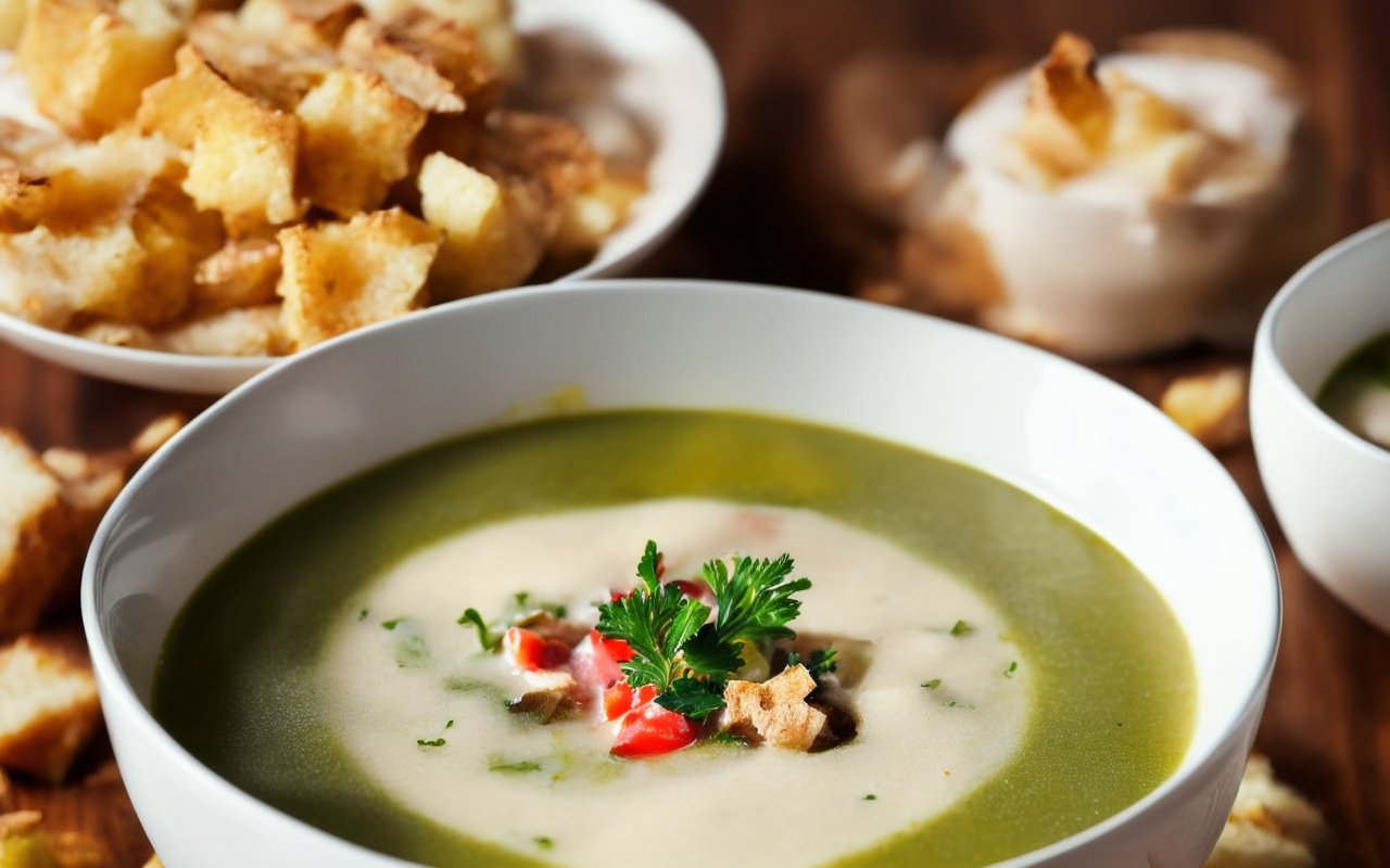 Аппетитный сливочный суп с хрустящими сухариками