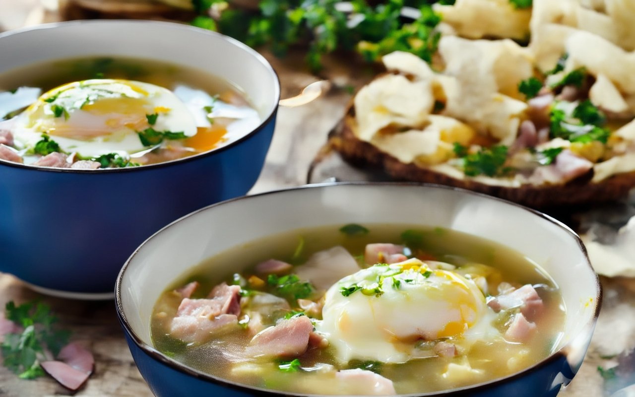Густой суп с хамоном и яйцом