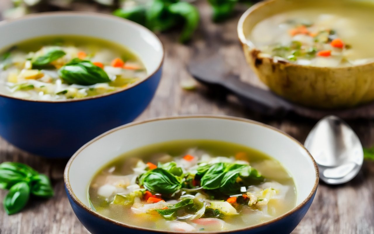 Деревенский суп с базиликом и чесноком