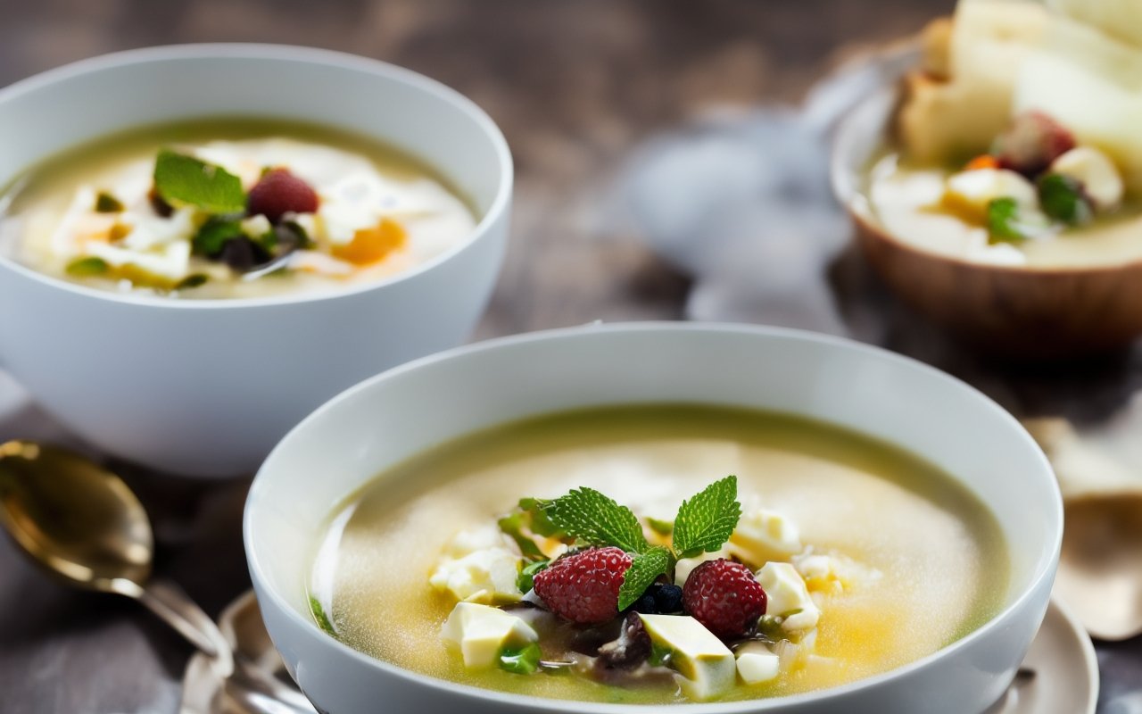 Десертный суп из белого шоколада и свежих ягод