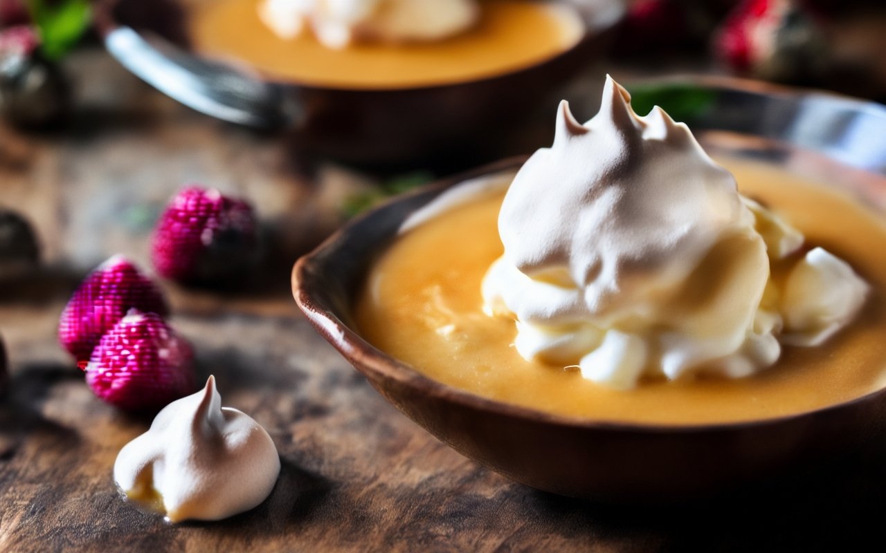 Малиновый суп с меренгами и медом