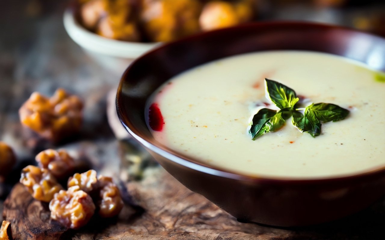 Освежающий суп на йогурте с грецкими орехами