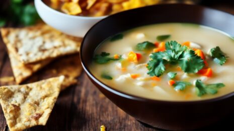 Пикантный суп с кукурузой, авокадо и чипсами из тортильи