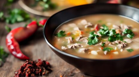 Плотный суп с фаршем и перцем чили