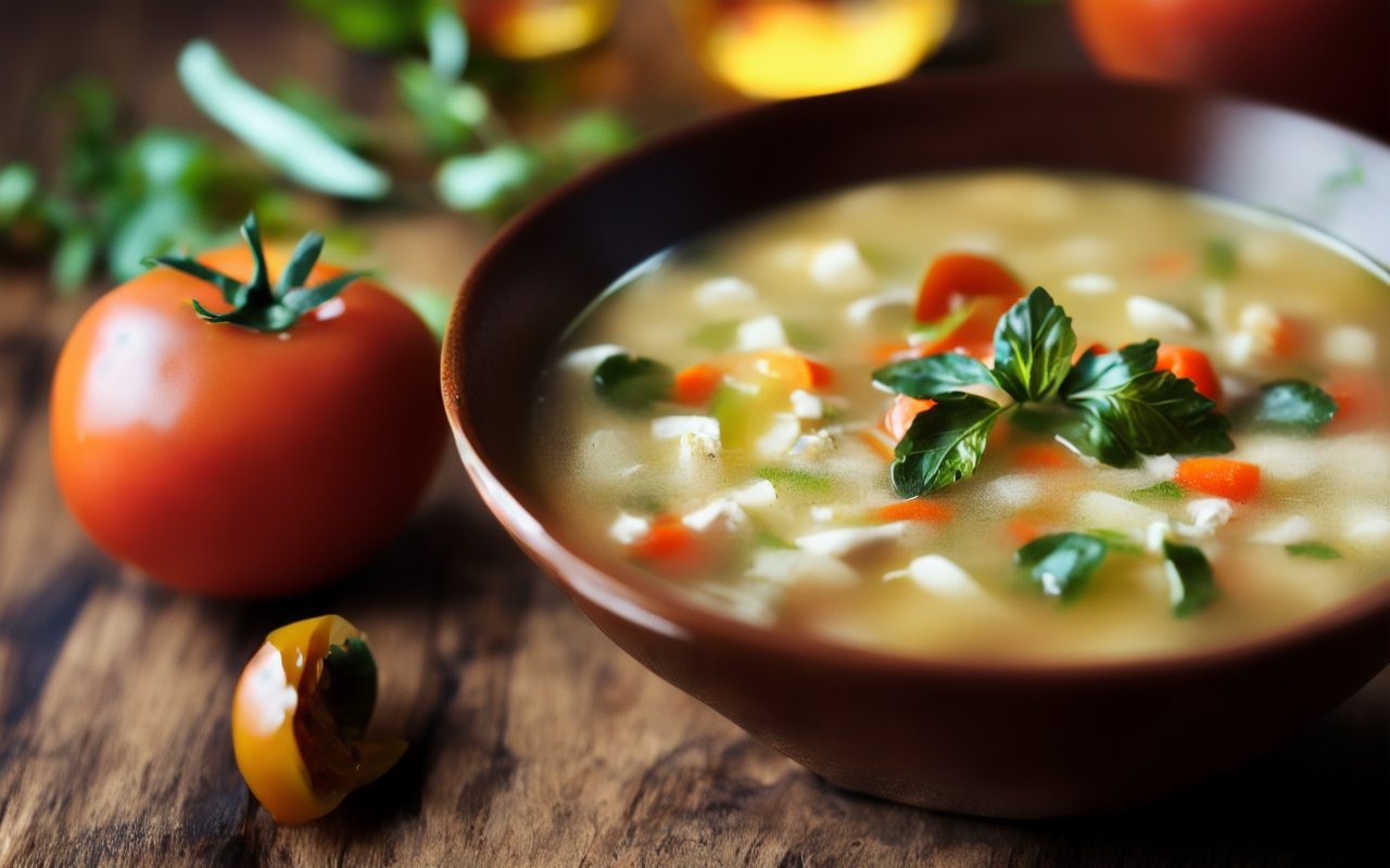 Простой суп с оливковым маслом и томатами