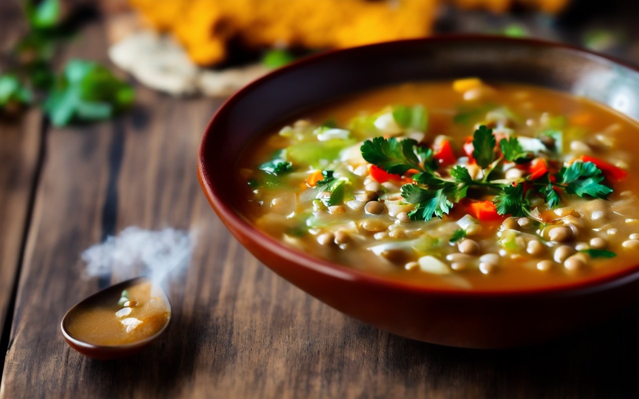 Пряный суп из чечевицы с куркумой и кокосовым молоком
