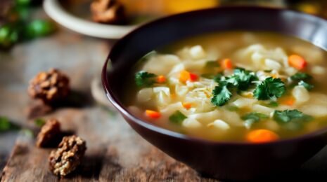 Пряный суп с грецкими орехами, рисом и ткемали