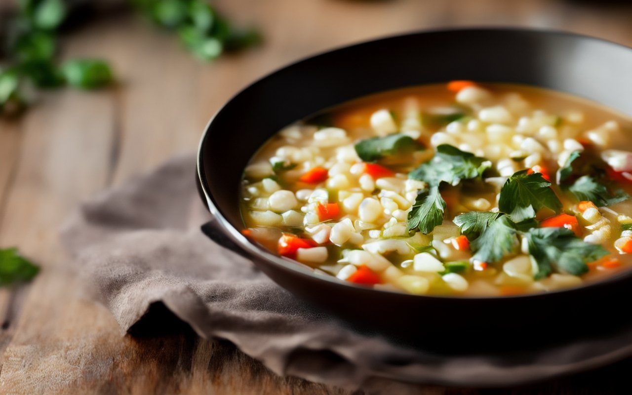 Суп с перловкой и томатной заправкой