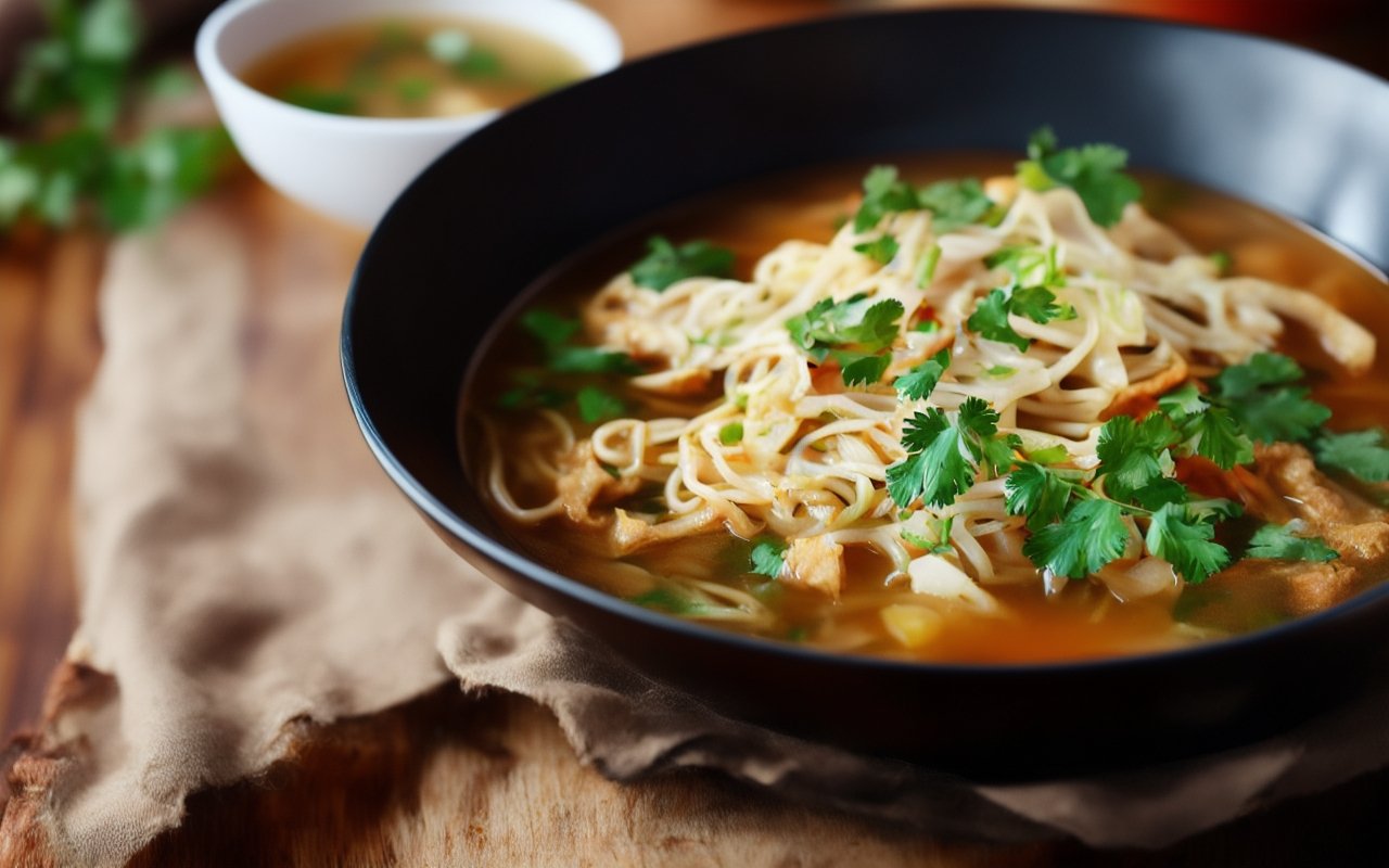 Суп с хрустящей лапшой и карри
