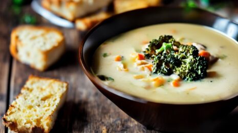Сырный суп с брокколи и сухариками из батона